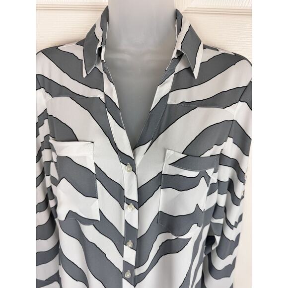 EXPRESS The Portofino Shirt, Zebra Print, Size: S P, Roll Tab Sleeves, 48-023 - Picture 7 of 14